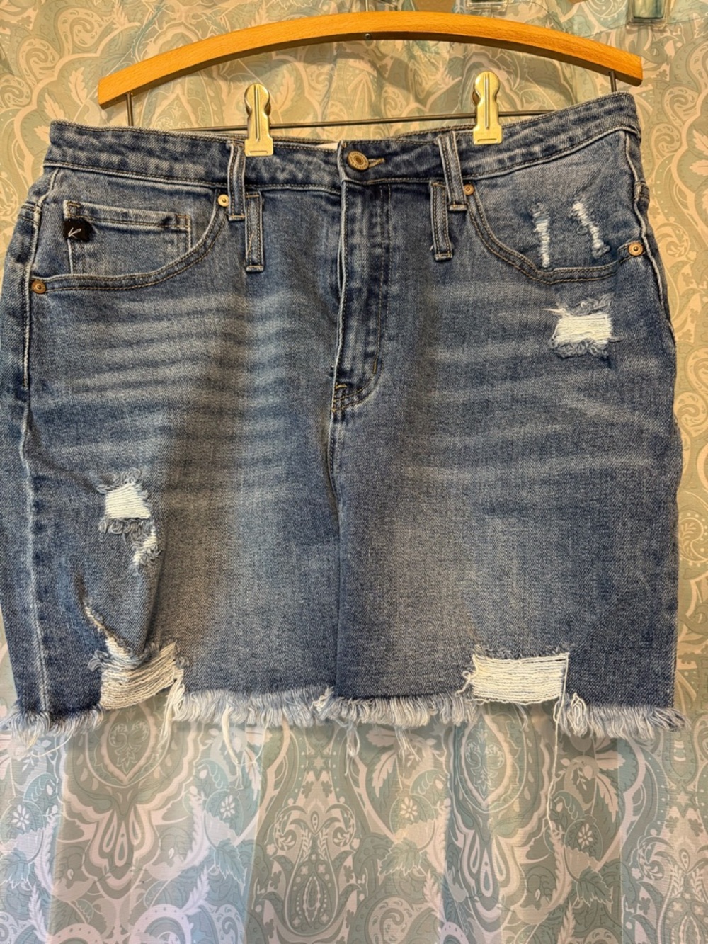 KanCan Distressed Denim Mini Skirt